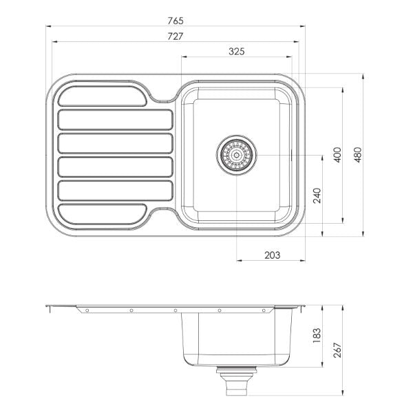 Phoenix 1000 Series Single Bowl Sink 765 x 480mm