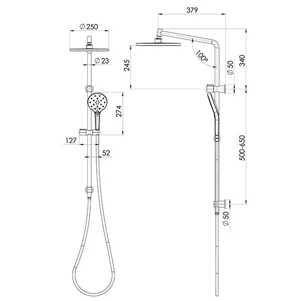 Phoenix Tapware Ormond Twin Shower Line Drawing - The Blue Space