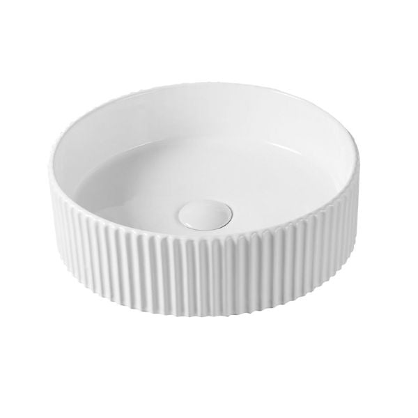 Bao Round Fluted 400mm Above Counter Basin in Matte White - The Blue Space