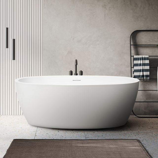 Decina Sheraton Freestanding bath with overflow in neutral bathroom scene