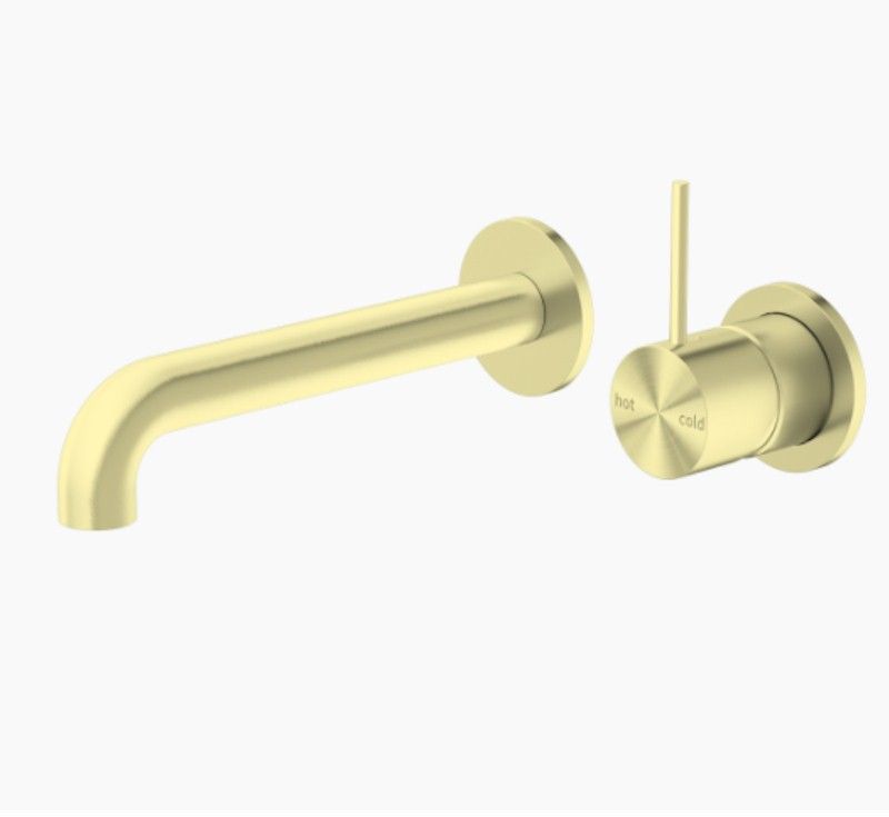 Nero Mecca Wall Basin/Bath Mixer Separate Back Plate Handle Up 185mm Brushed Gold