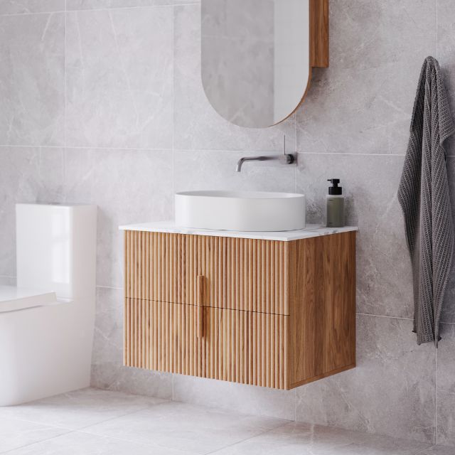 Ingrain Contoured Ash Wall Hung Vanity 750 in Ash Timber Woodgrain