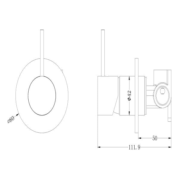Technical Drawing: Nero Mecca Shower Mixer Handle Up Brushed Nickel