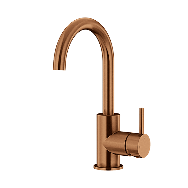 Meir Round Gooseneck Basin Mixer with Cold Start Lustre Bronze