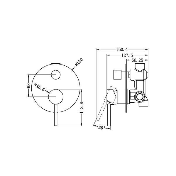 Technical Drawing: Nero Dolce Shower Mixer With Diverter Brushed Nickel