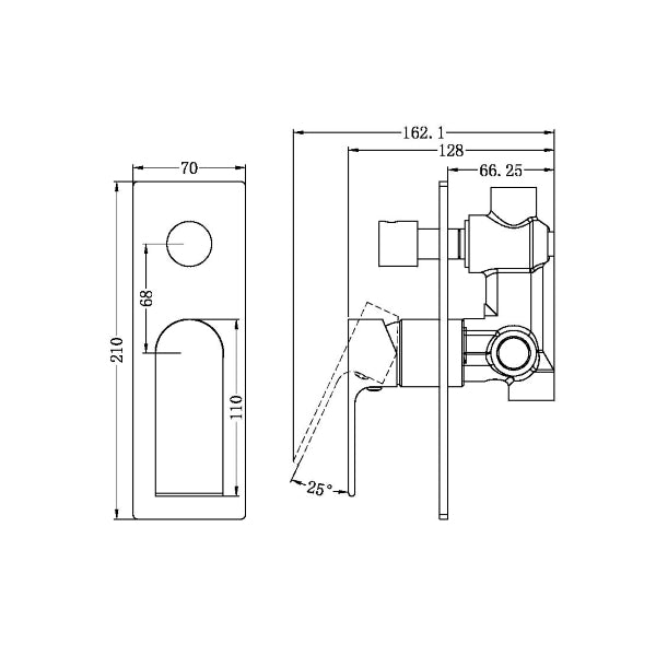 Technical Drawing: Nero Bianca Shower Mixer With Diverter Matte Black