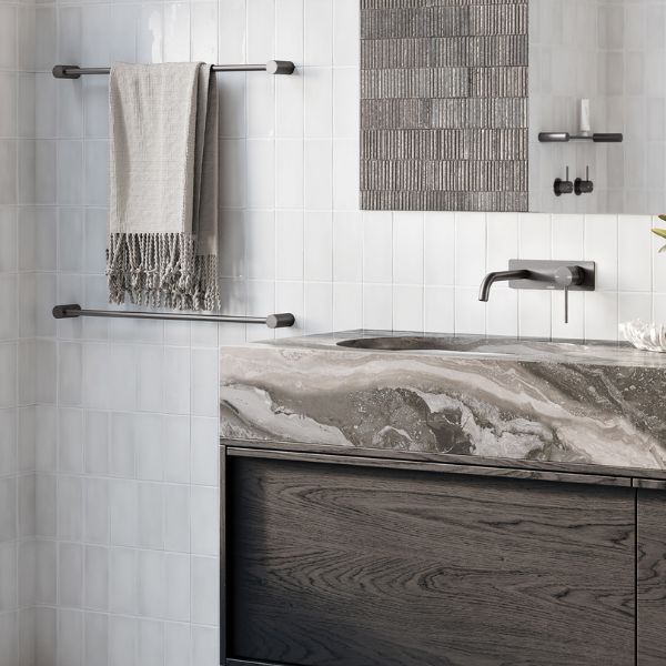 Phoenix Vivid Slimline Single Towel Rail - Brushed Carbon