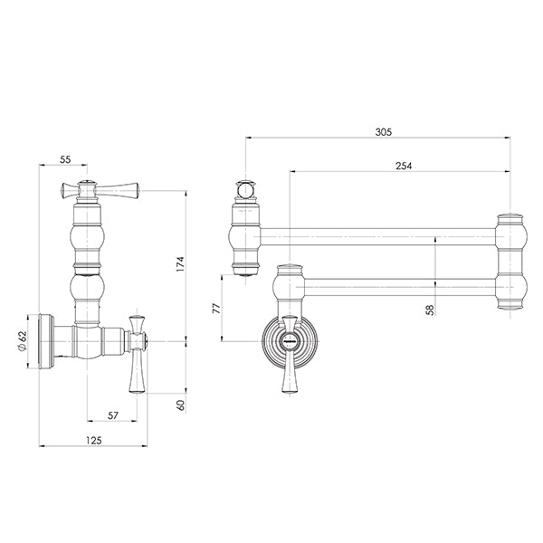 Phoenix Cromford Pot Filler Line Drawing - The Blue Space