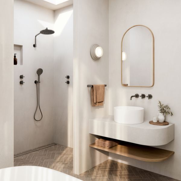 Phoenix Tapware Ormond High-Rise Shower Arm & Rose Brushed Carbon