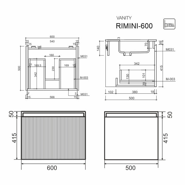 Belbagno Rimini Wall Hung Bathroom Vanity Rainforest Green