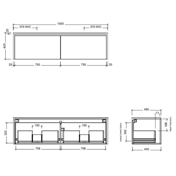 Timberline Ainsworth Wall Hung Vanity with SilkSurface Waterfall Top and Above Counter Basin