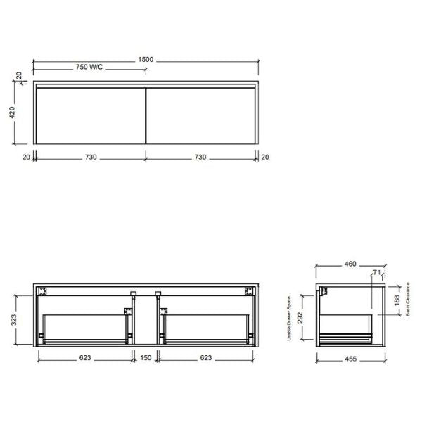 Timberline Ainsworth Wall Hung Vanity with SilkSurface Waterfall Top and Above Counter Basin