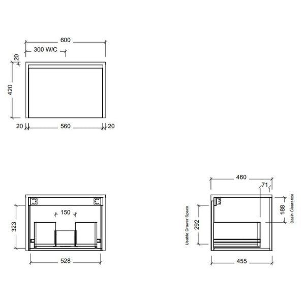 Timberline Ainsworth Wall Hung Vanity with SilkSurface Waterfall Top and Above Counter Basin