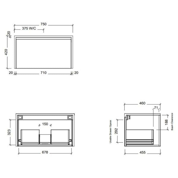 Timberline Ainsworth Wall Hung Vanity with SilkSurface Waterfall Top and Above Counter Basin