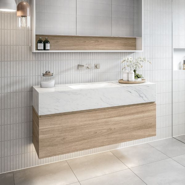 Timberline Kingsley Wall Hung Vanity with SilkSurface Box Top and Under Counter Basin