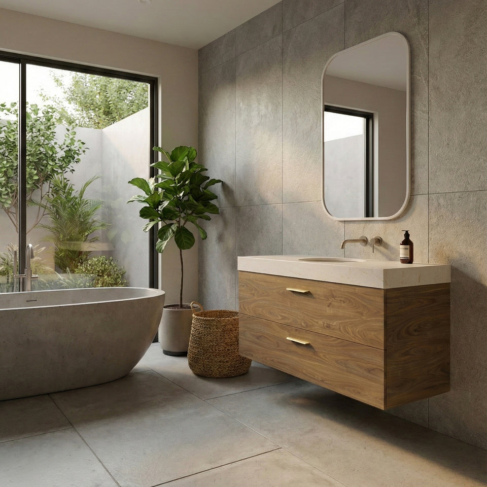 Timberline Oxbow Wall Hung Vanity with 90mm Box Top and Under Counter Basin