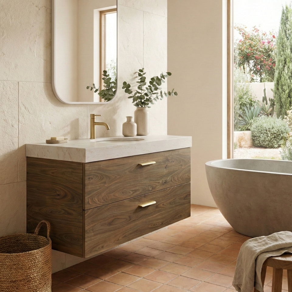 Timberline Oxbow Wall Hung Vanity with 90mm Box Top and Under Counter Basin