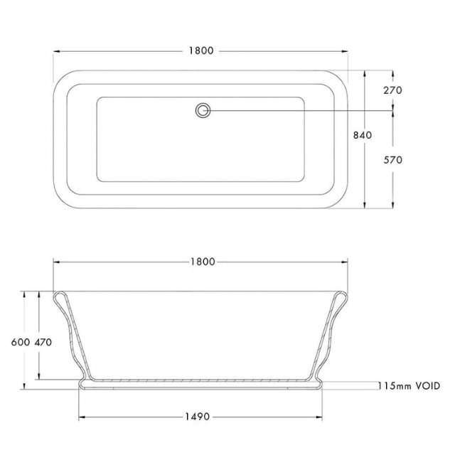 Turner Hastings Kirkham 180 TitanCast Bath Dimensions - The Blue Space