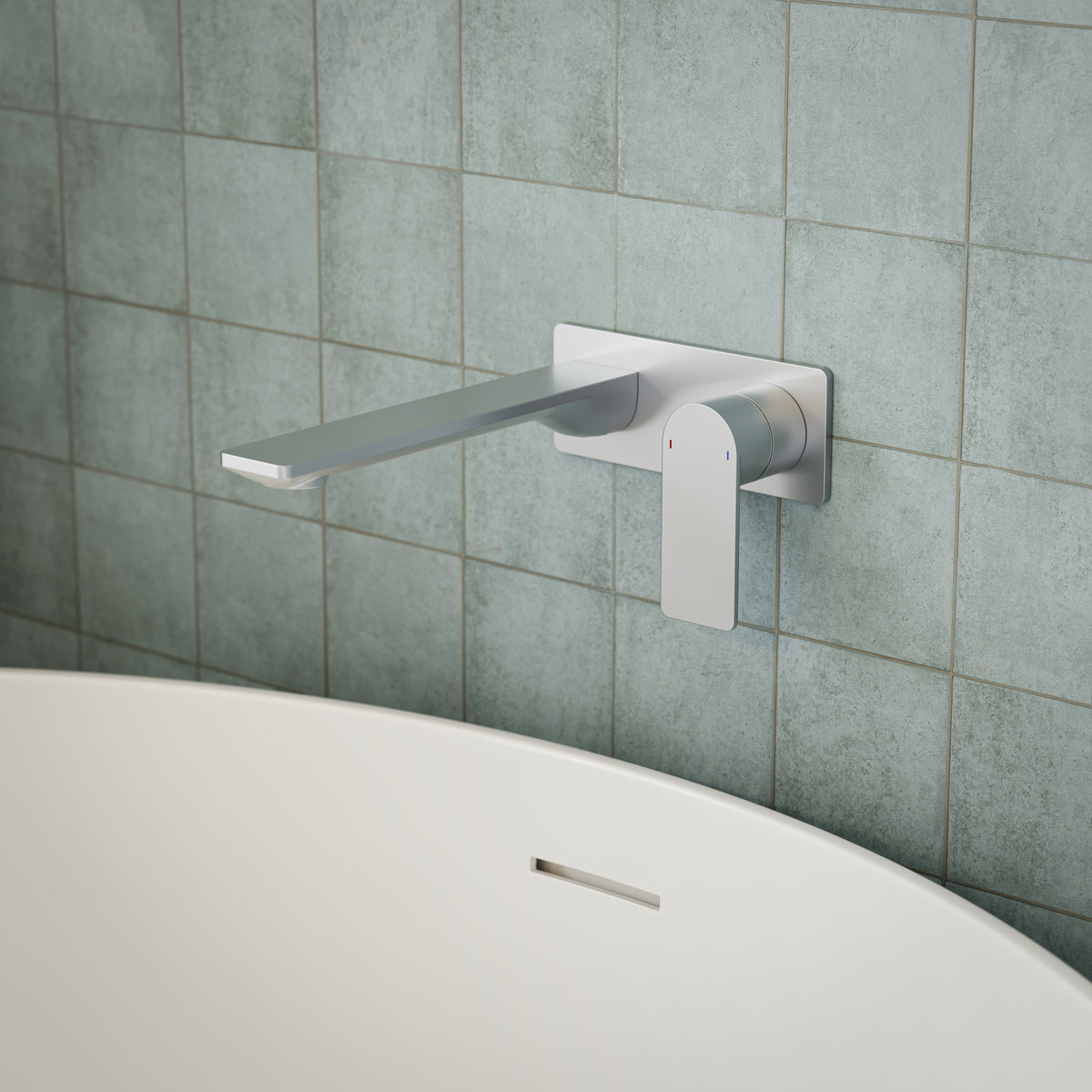 Caroma Urbane II 220mm Lead Free Wall Basin/Bath Mixer Rectangle Brushed Nickel