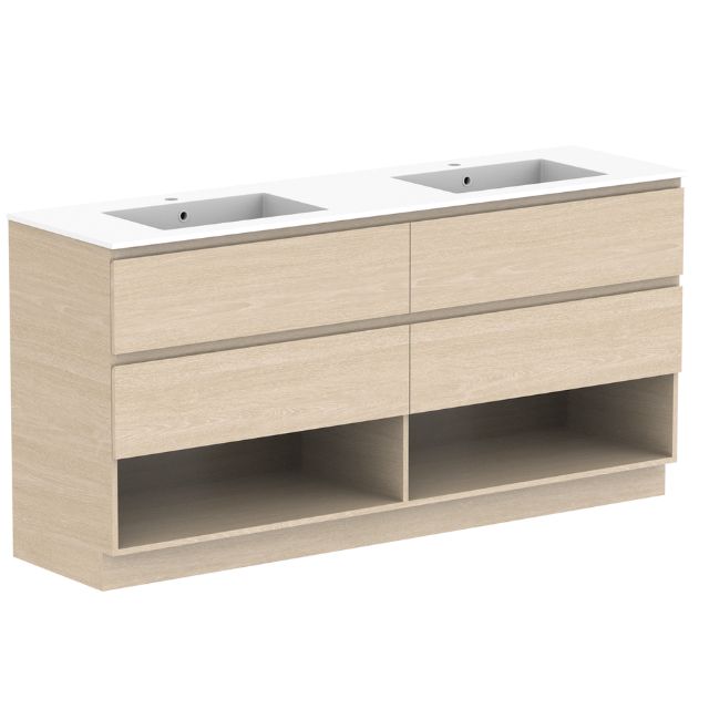 ADP Glacier Lite Shelf Twin Floor Standing Vanity with Cast Marble Top 1800mm Double Bowl GLLFSW1800WKDCM | The Blue Space