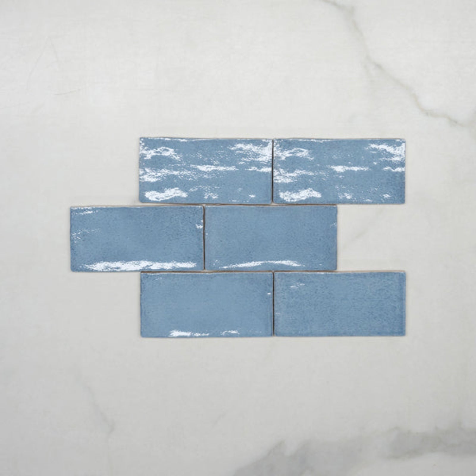 Pattern No Hand Ash Blue Dianna Hand Made Subway Tile 75 x 150 x 9mm Spanish Ceramic - The Blue Space