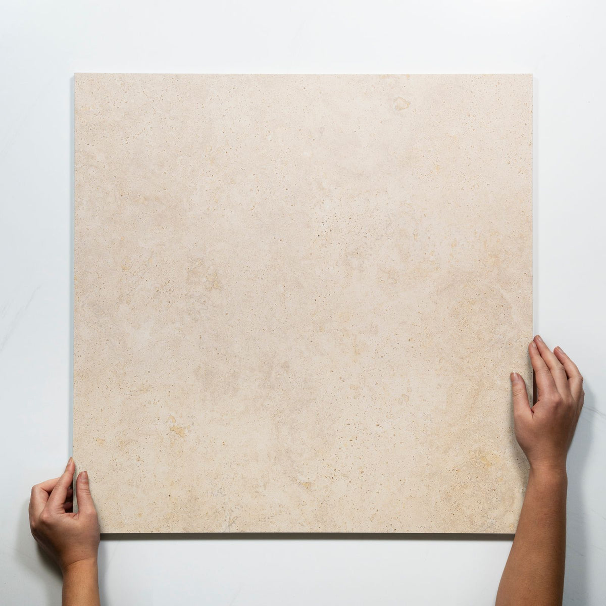 WIth Hand Avorio Cream Travertine Look Matte Porcelain Tile 600 x 600mm CLAIVTG2 - The Blue Space