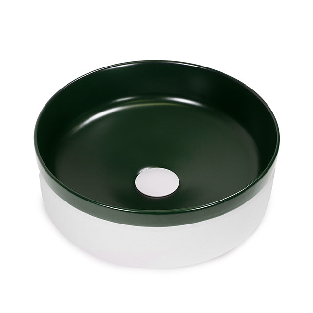 Bao Round 370mm Matte White Texture and Dark Green Above Counter Basin