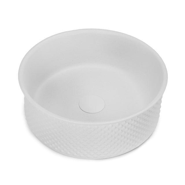 Bao Round 380mm Above Counter Diamond Embossed Basin - Matte White Textured