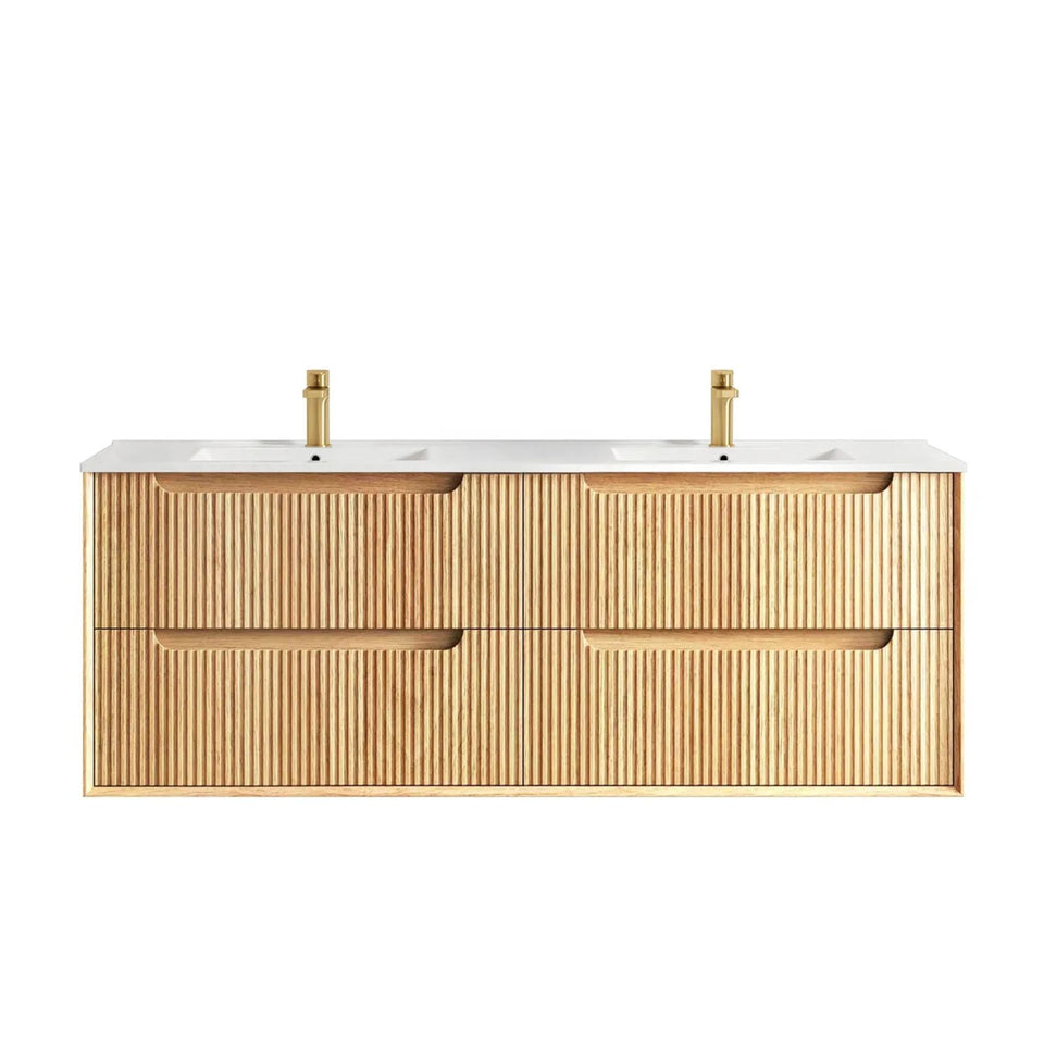 Otti Byron Fluted Woodland Oak Wall Hung Vanity with Ceramic Top