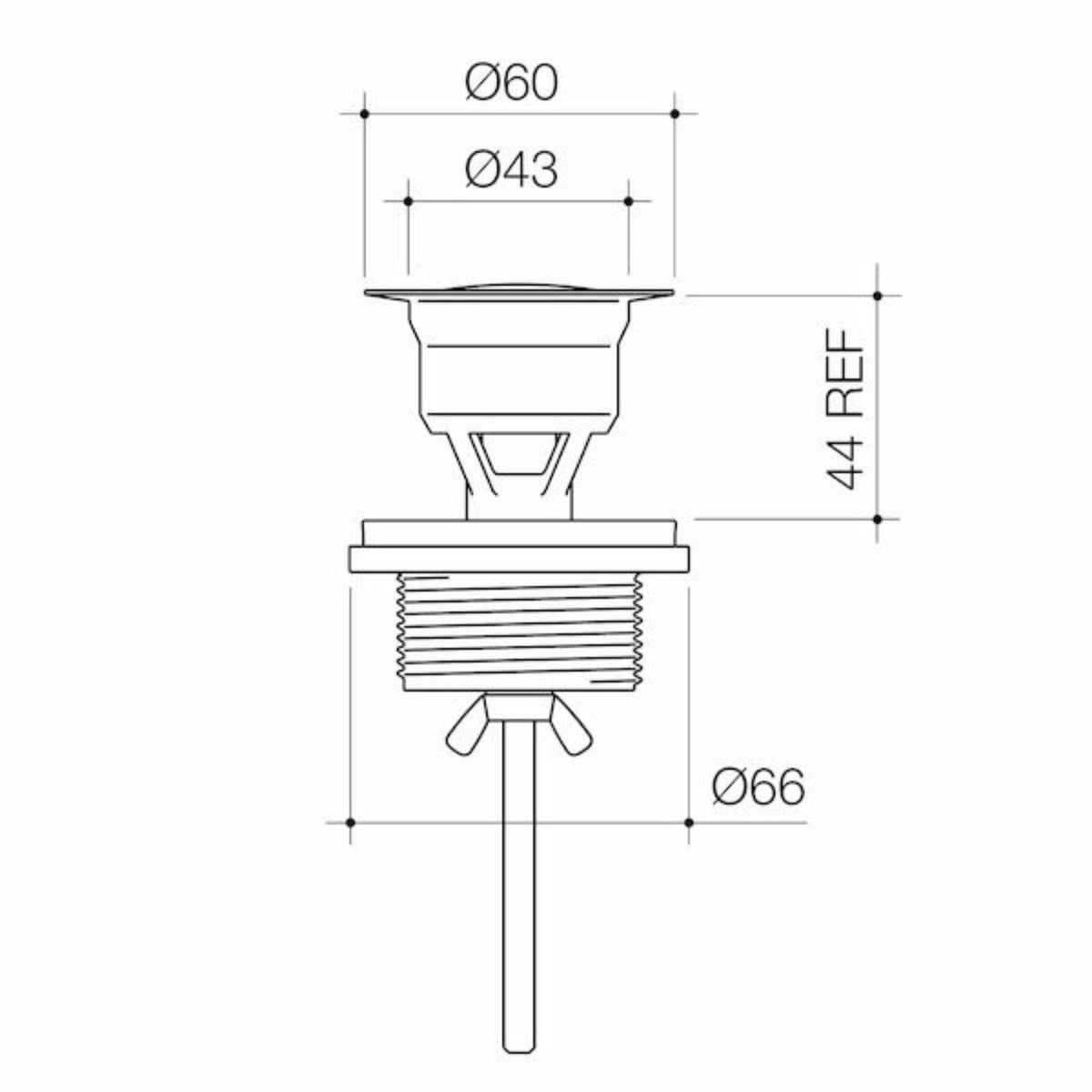 Technical Drawing Caroma 40mm Basin Pop-Up Plug and Waste - Gunmetal 687329GM - The Blue Space