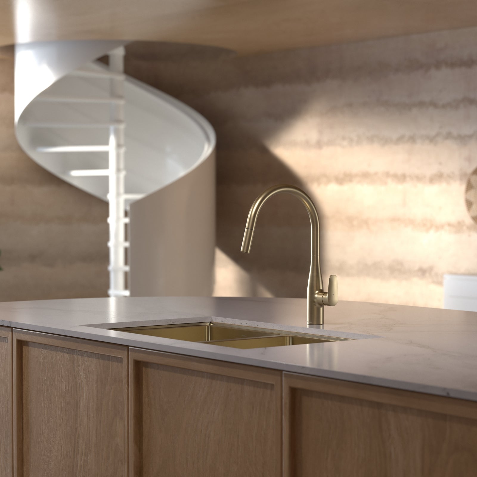 Lifestyle 4 Caroma Contura II Pull Out Sink Mixer - Brushed Brass 849062BB56AF - The Blue Space