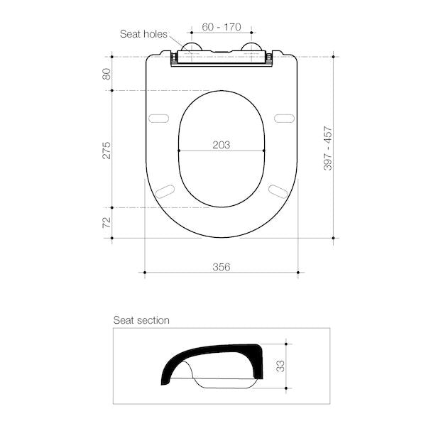 Technical Drawing 2 Caroma Liano Cleanflush Wall Faced Toilet Pan + Seat 829505W/S - The Blue Space