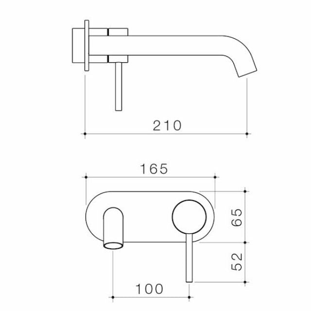 Technical Drawing Caroma Liano II 210mm Wall Basin/Bath Trim Kit - Rounded Cover Plate - Brushed Bronze 96357BBZ6AF - The Blue Space