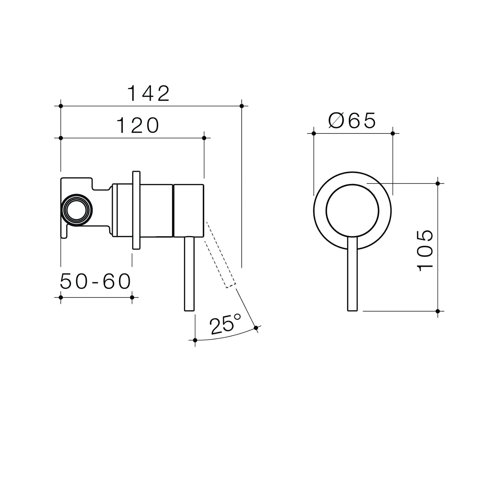 Technical Drawing Caroma Liano II Bath/Shower Mixer Brushed Brass 96360BB - The Blue Space
