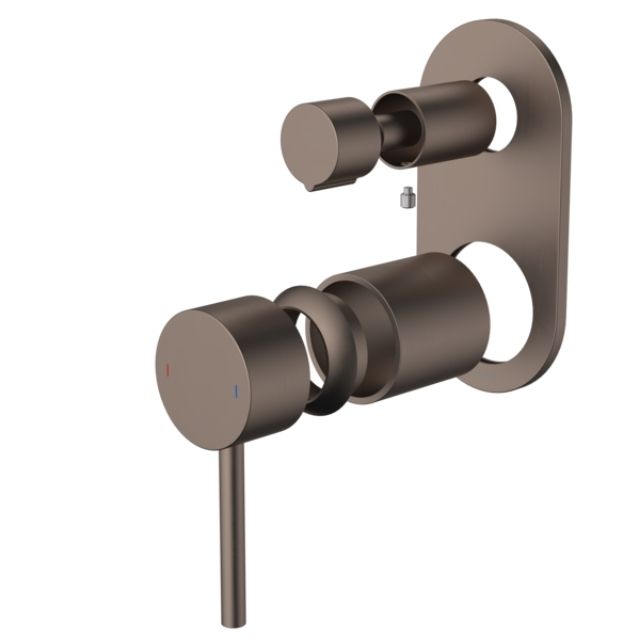 Angle Caroma Liano II Bath/Shower Mixer With Diverter Trim Kit - Rounded Cover Plate - Brushed Bronze 96369BBZ - The Blue Space