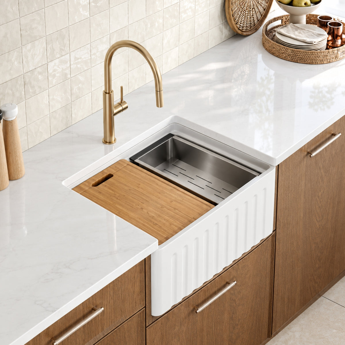 Caroma Liano II Lead Free Pull Out Sink Mixer - Brushed Brass 96380BB56AF - The Blue Space