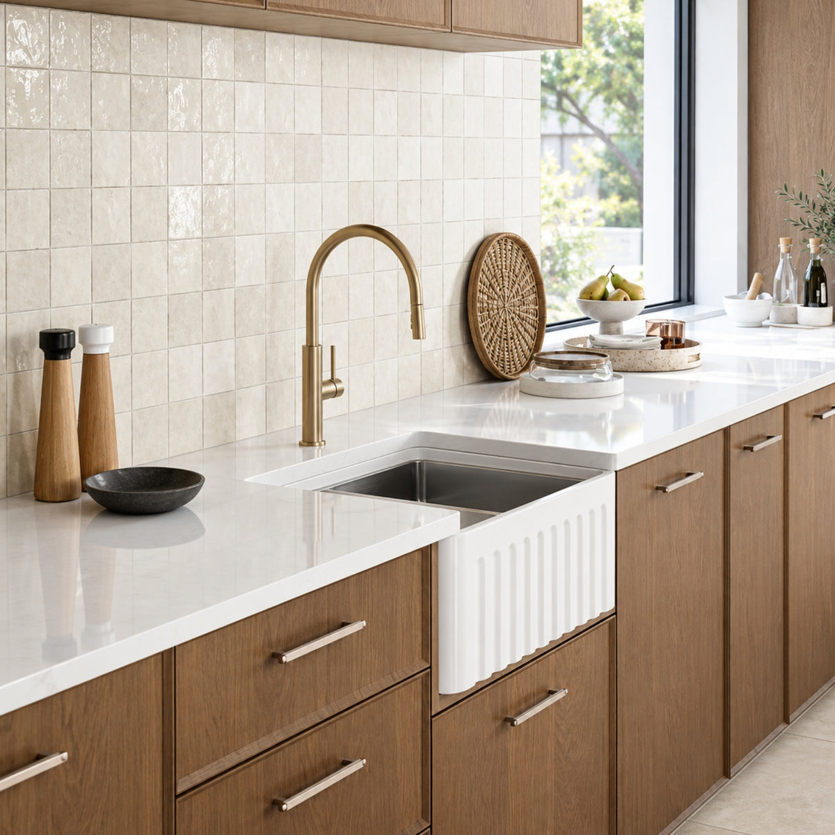 Caroma Liano II Lead Free Pull Out Sink Mixer - Brushed Brass 96380BB56AF - The Blue Space
