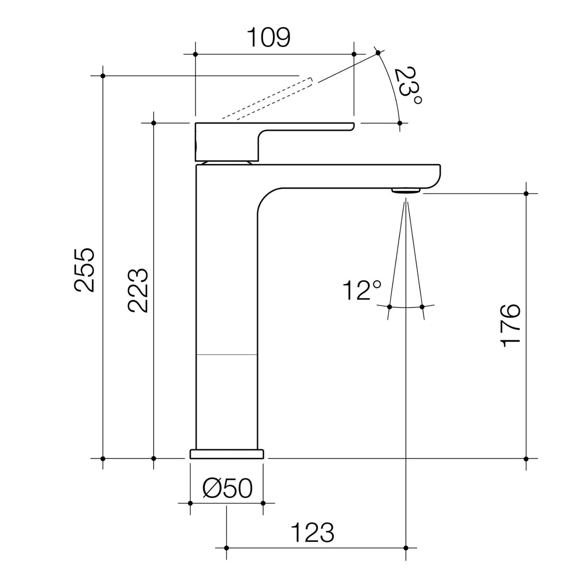 Technical Drawing Caroma Luna II Mid Basin Mixer - Brushed Nickel 68199BN6AF - The Blue Space