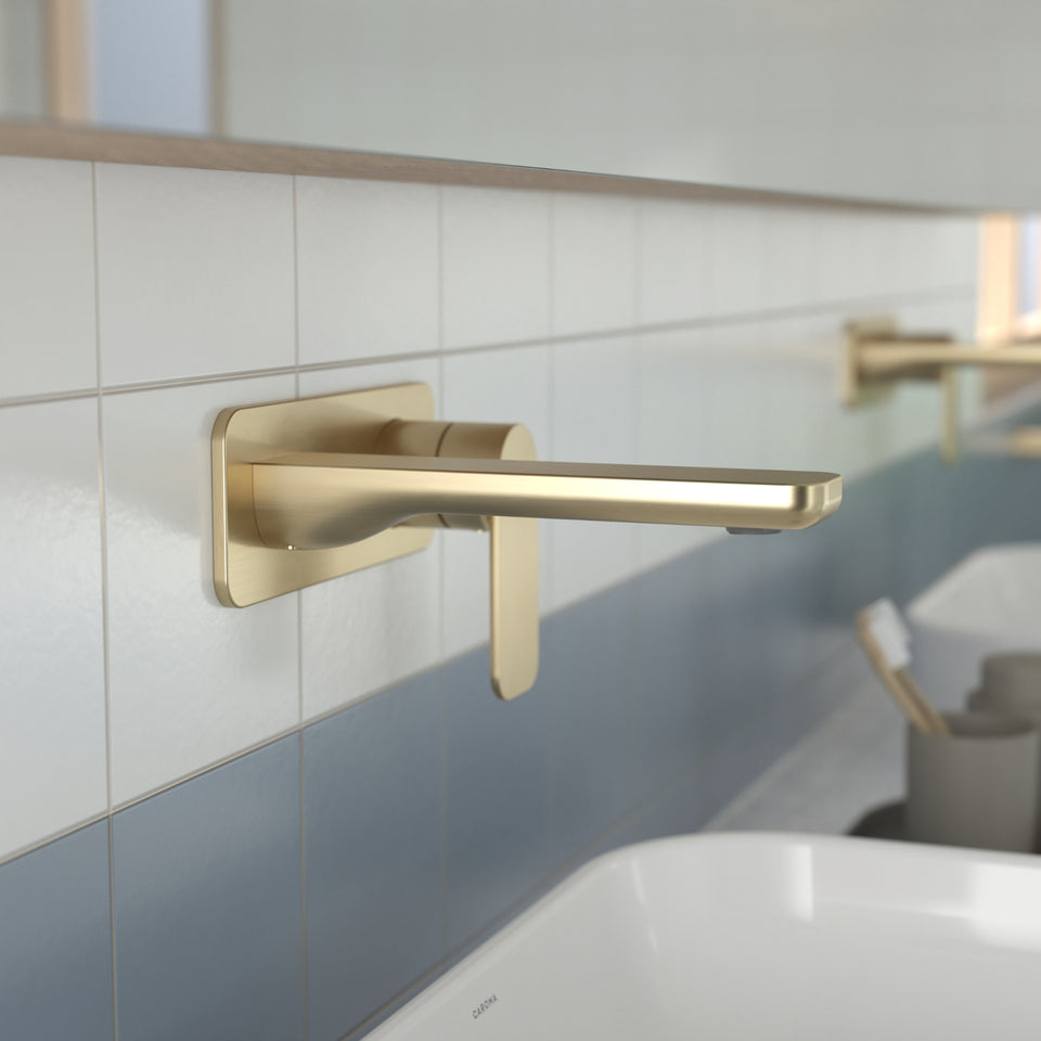 Caroma Luna II Wall Basin/Bath Mixer 220mm - Brushed Brass