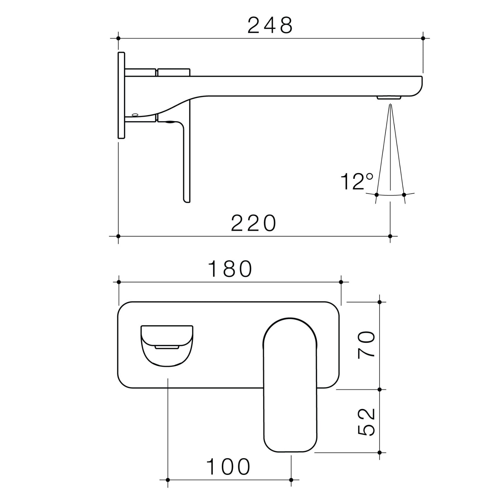 Technical Drawing Caroma Luna II Wall Basin/Bath Mixer Trim Kit 220mm - Chrome 68212C6AF - The Blue Space