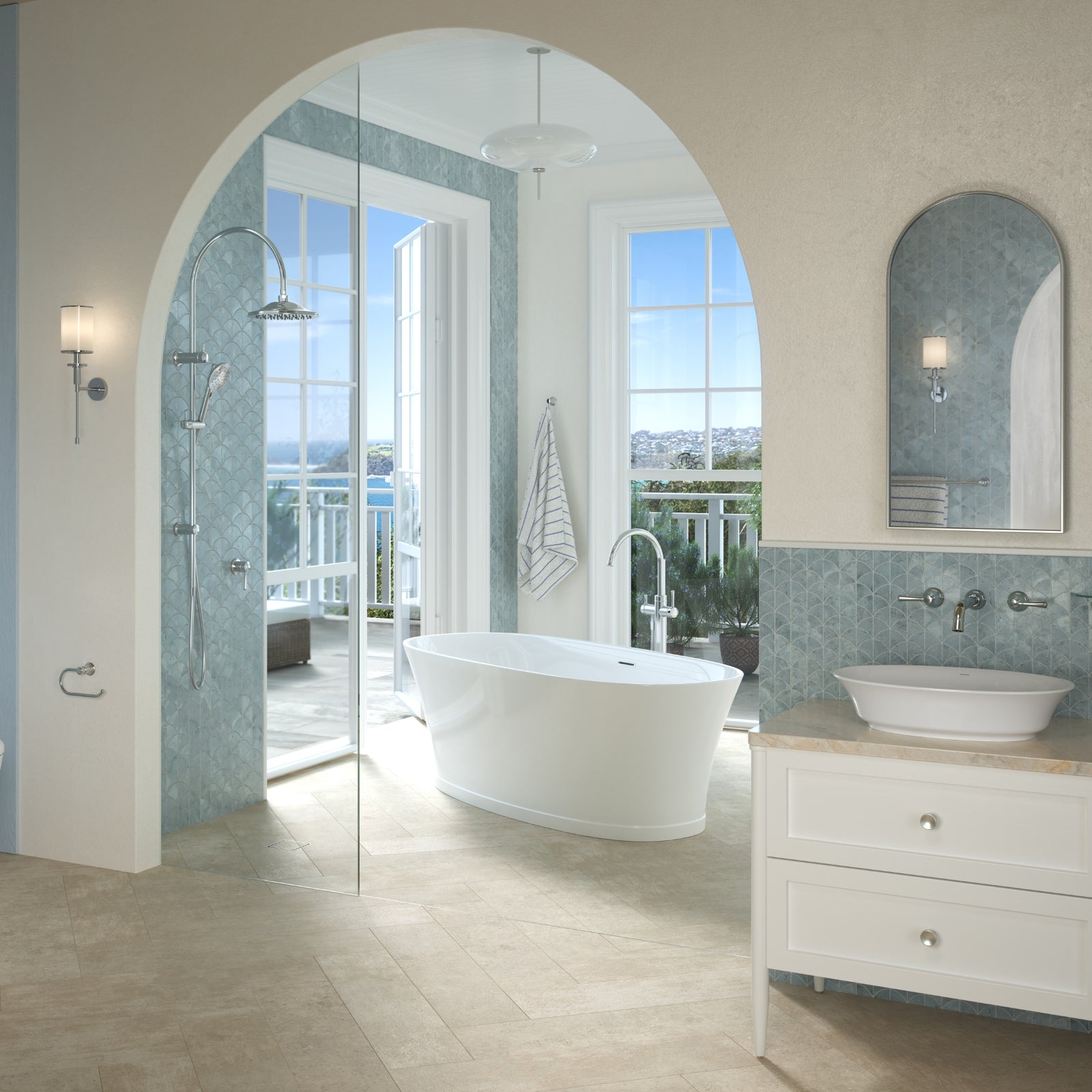 Lifestyle 1 Caroma Riviere 1700mm Freestanding Bath With Overflow - Gloss White EN7FSWOF - The Blue Space