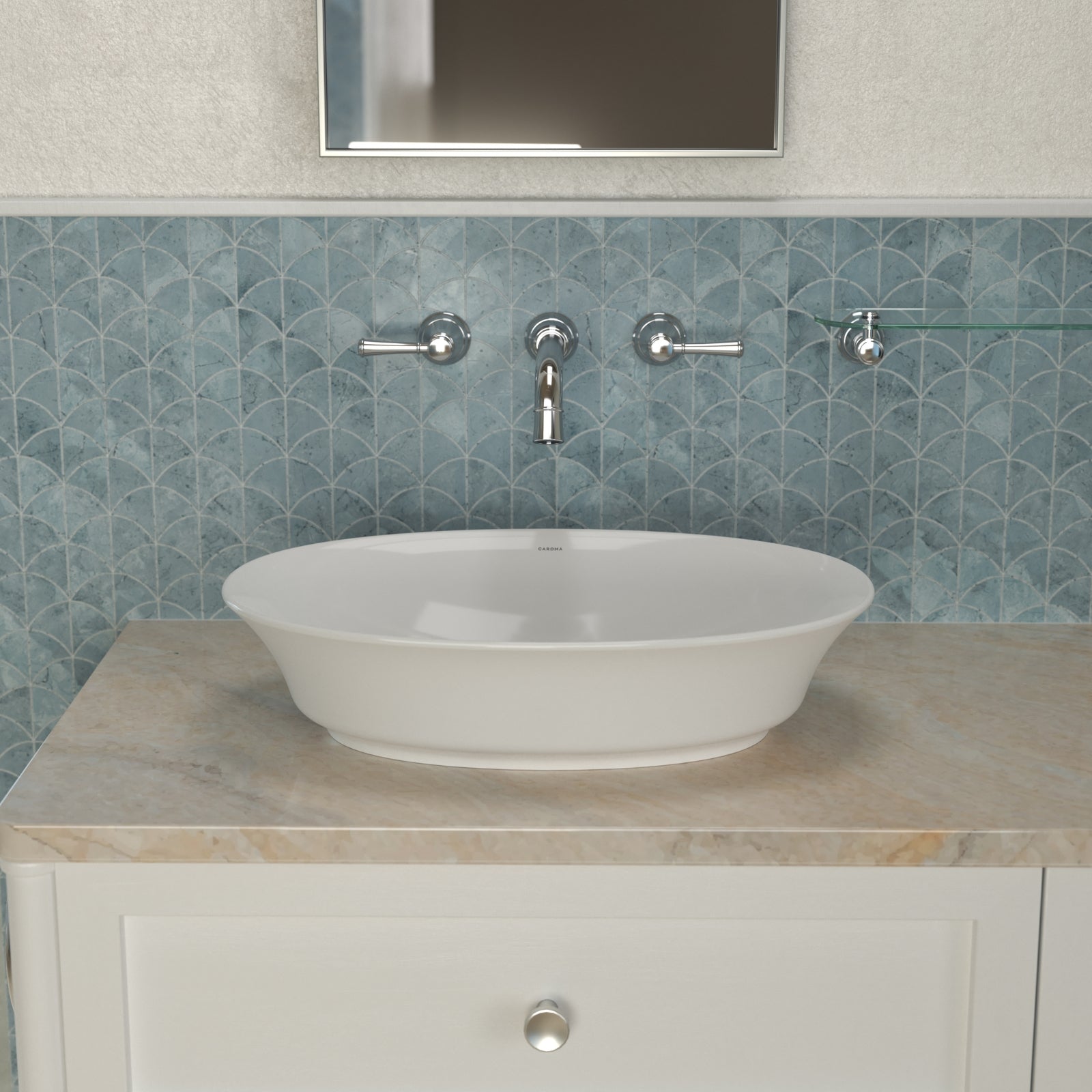 Lifestyle 4 Caroma Riviere Above Counter Basin No Tap Hole - Matte White 4700300MW - The Blue Space