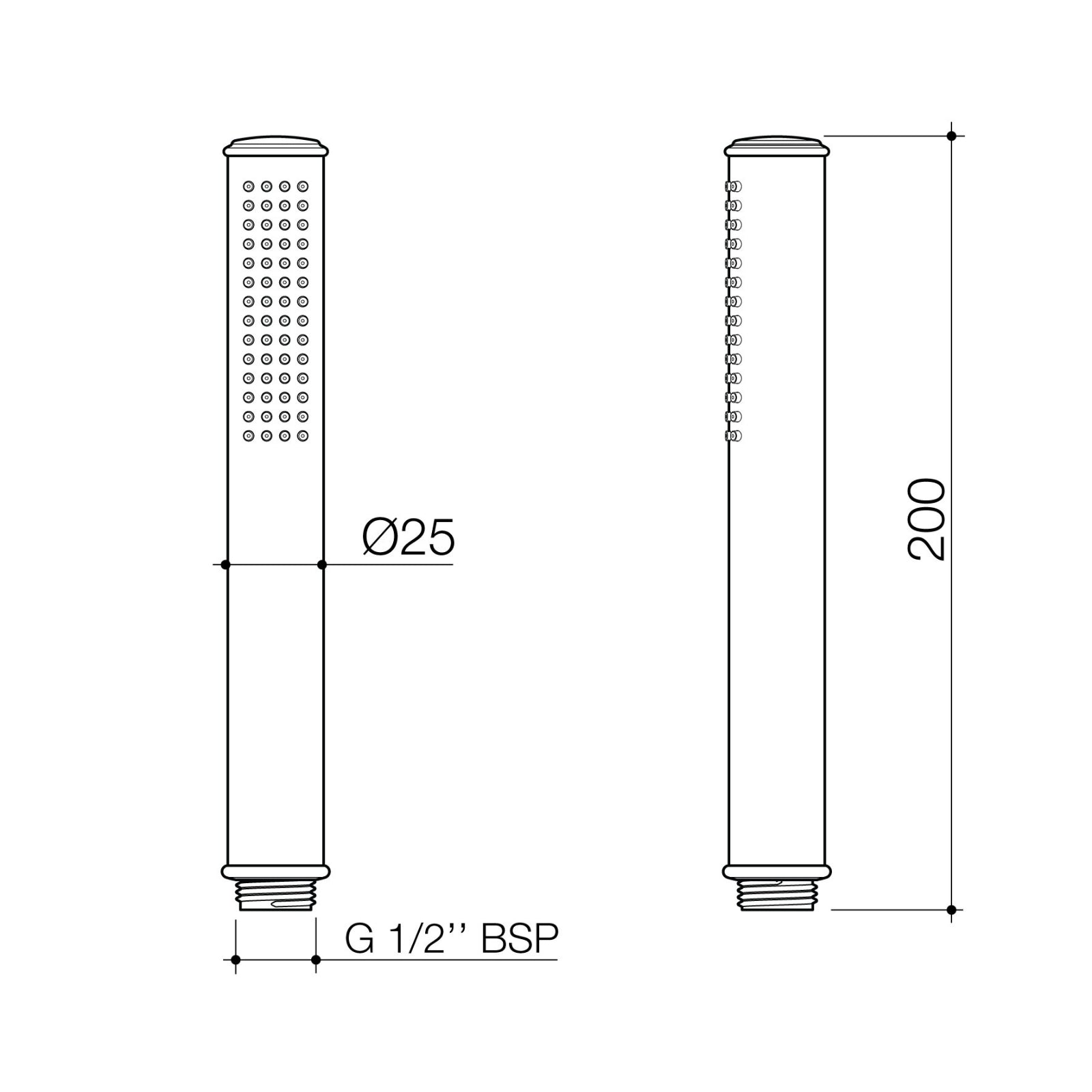 Technical Drawing Caroma Riviere Microphone Handset - Chrome 520045C3A - The Blue Space