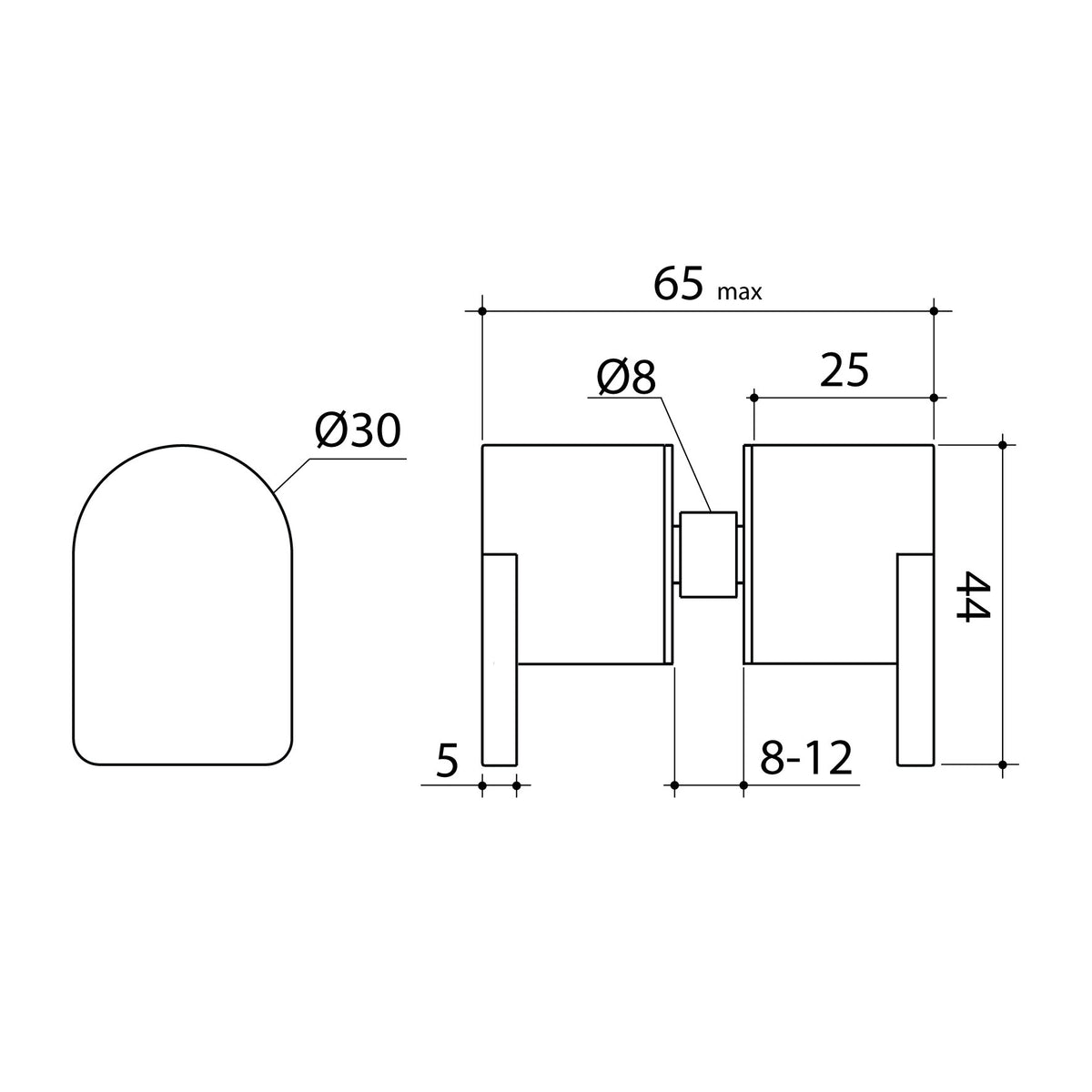 Technical Drawing Caroma Shower Door Lever Handle Chrome 99454C - The Blue Space