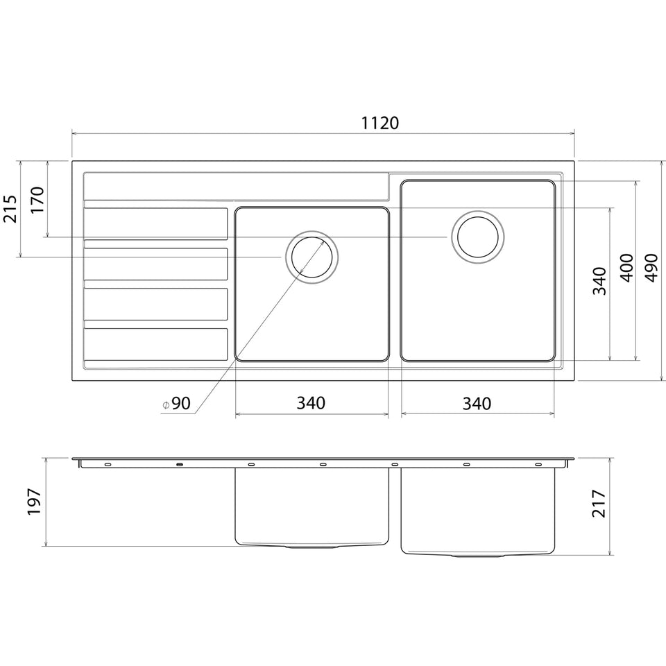Caroma Urbane II 1.75 Bowl Stainless Steel Kitchen Sink