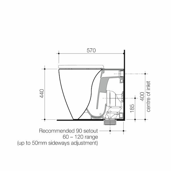 Technical Drawing 1 Caroma Urbane II Cleanflush Wall Faced Toilet Pan + Seat 843245W/S - The Blue Space
