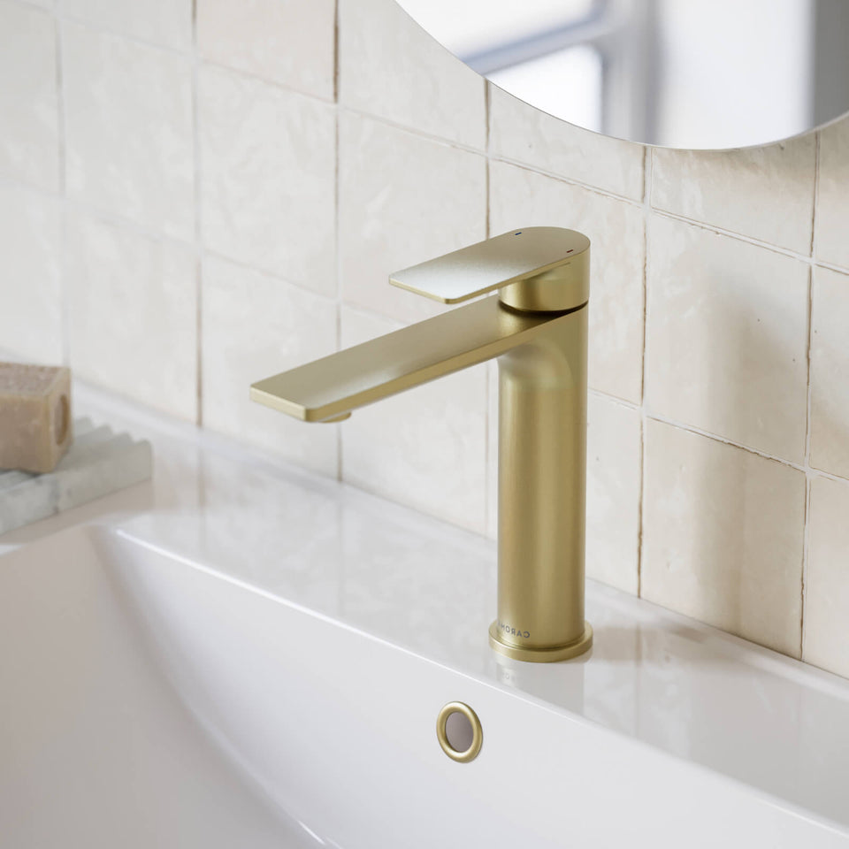Caroma Urbane II Lead Free Mid Tower Basin Mixer Brushed Brass