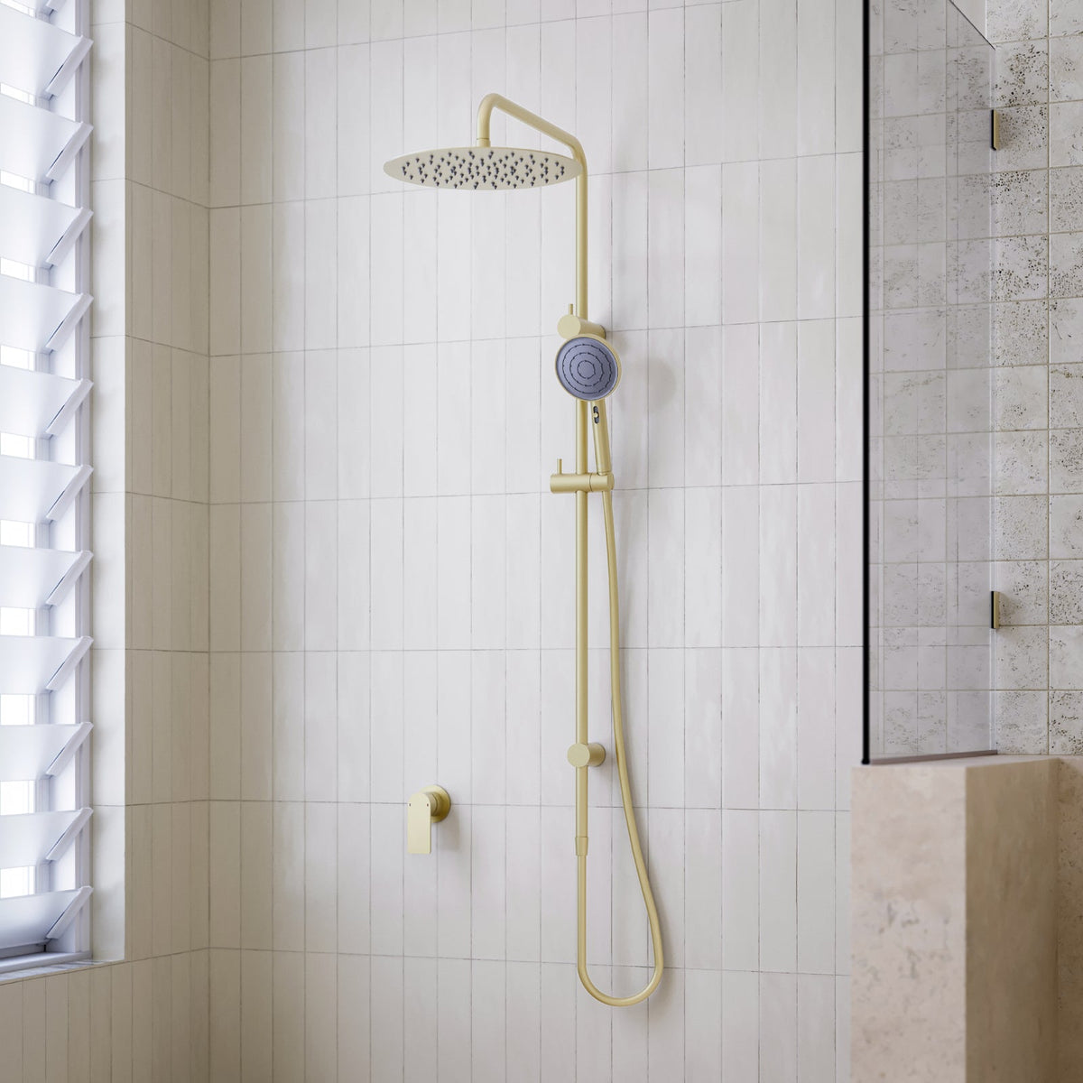 Caroma Urbane II Rail Shower 300mm Overhead Brushed Brass | The Blue Space
