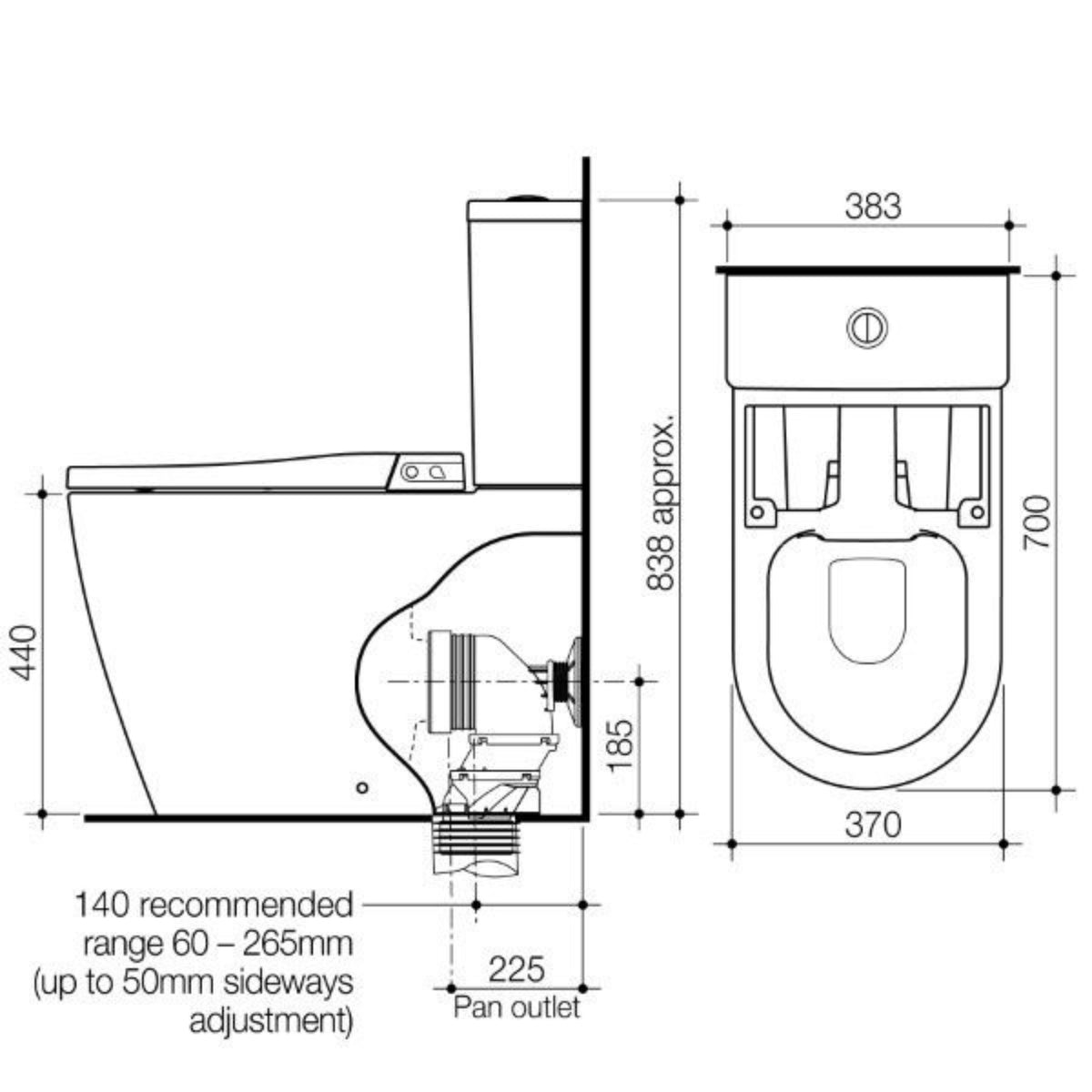 Line Drawing Caroma Urbane II Wall Faced Close Coupled Bidet Suite 848710W - The Blue Space