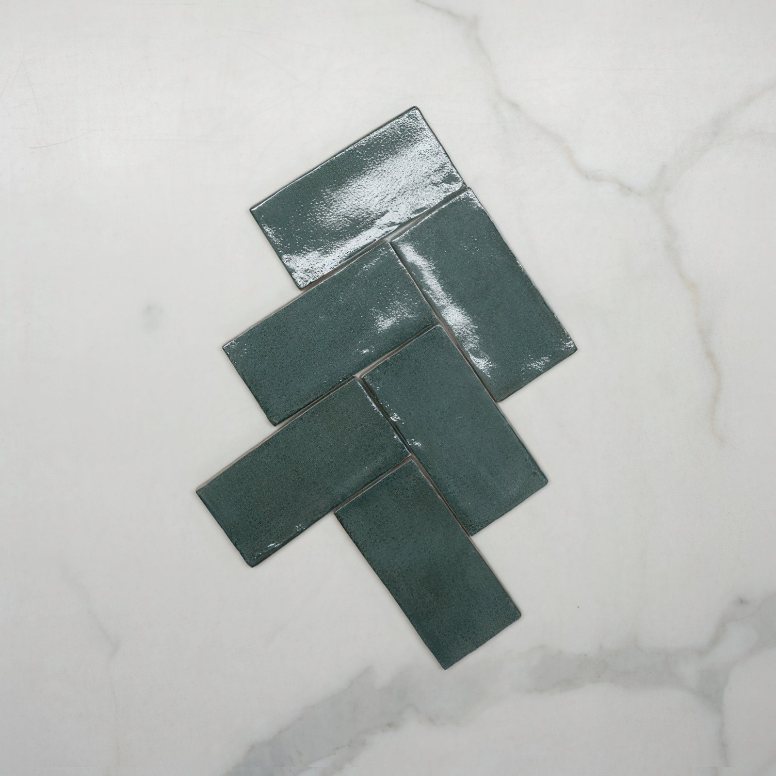 Fishbone No Hand Dark Green Dianna Hand Made Subway Tile 75 x 150 x 9mm Spanish Ceramic - The Blue Space